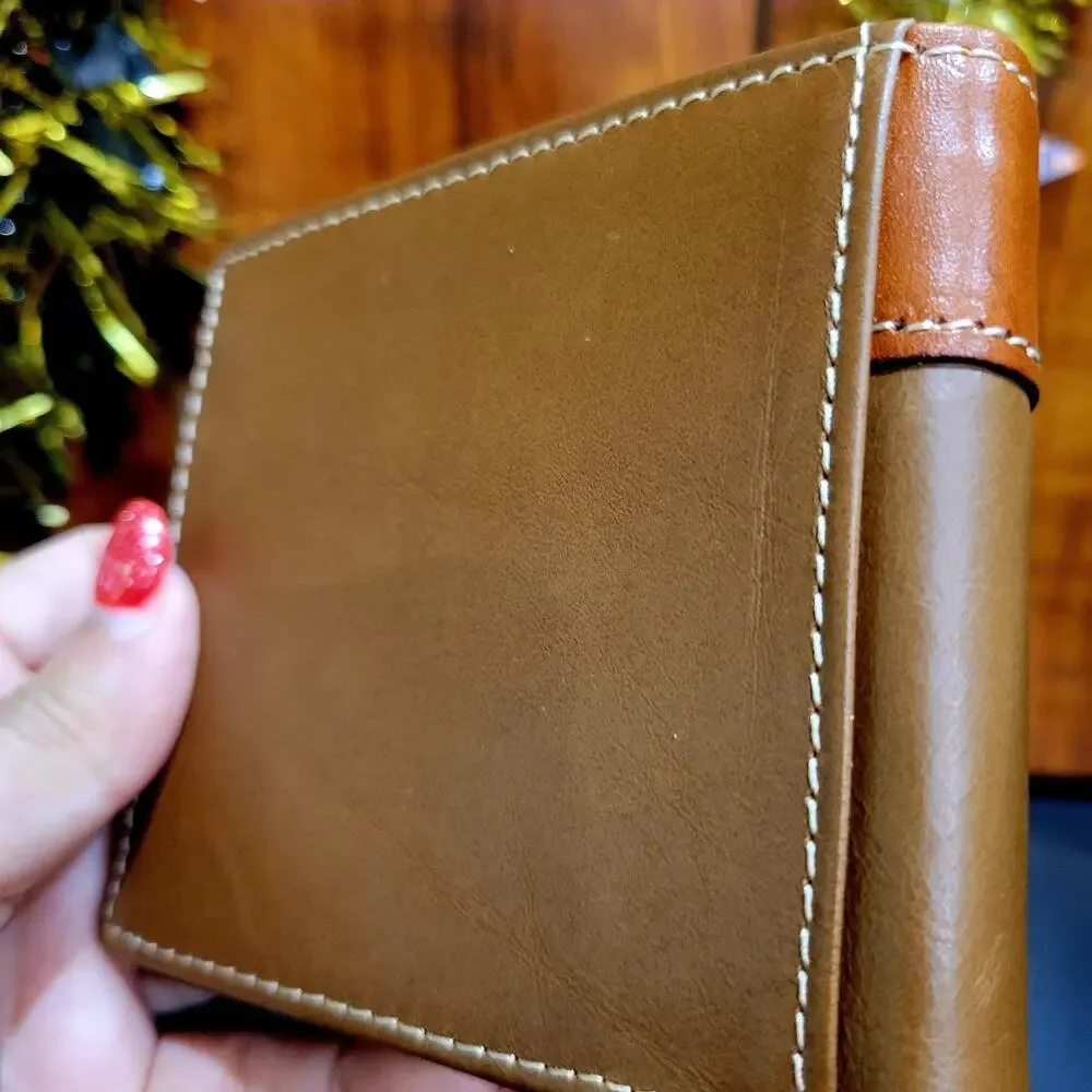 Western Mens wallet Western GENUINE LEATHER Short Lasercut Layered Tan & Teal